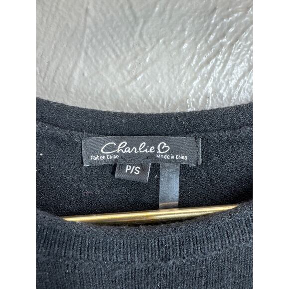 Charlie B Womens Black Sweater Hearts Embroidered‎ Side Slit Size Small - Picture 4 of 5